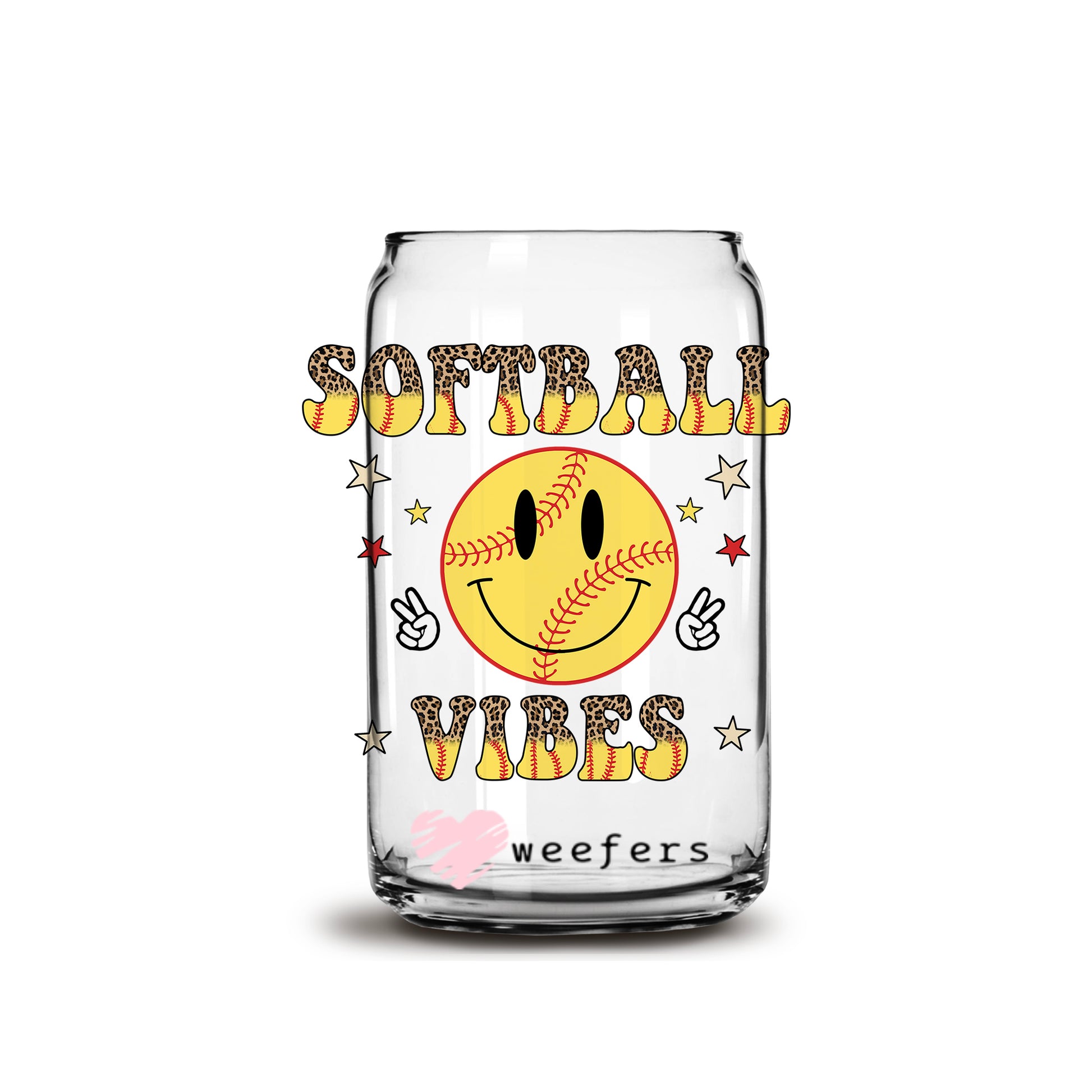 Softball Vibes 16oz Libbey Glass Can UV DTF or Sublimation Wrap - Decal - Weefers