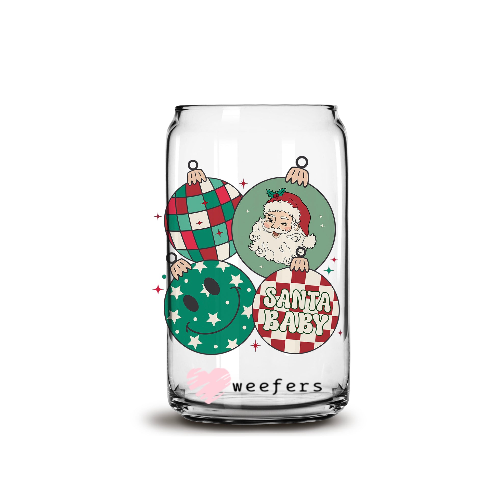 Santa Baby Ornaments Christmas 16oz Libbey Glass Can UV DTF or Sublimation Wrap - Decal - Weefers