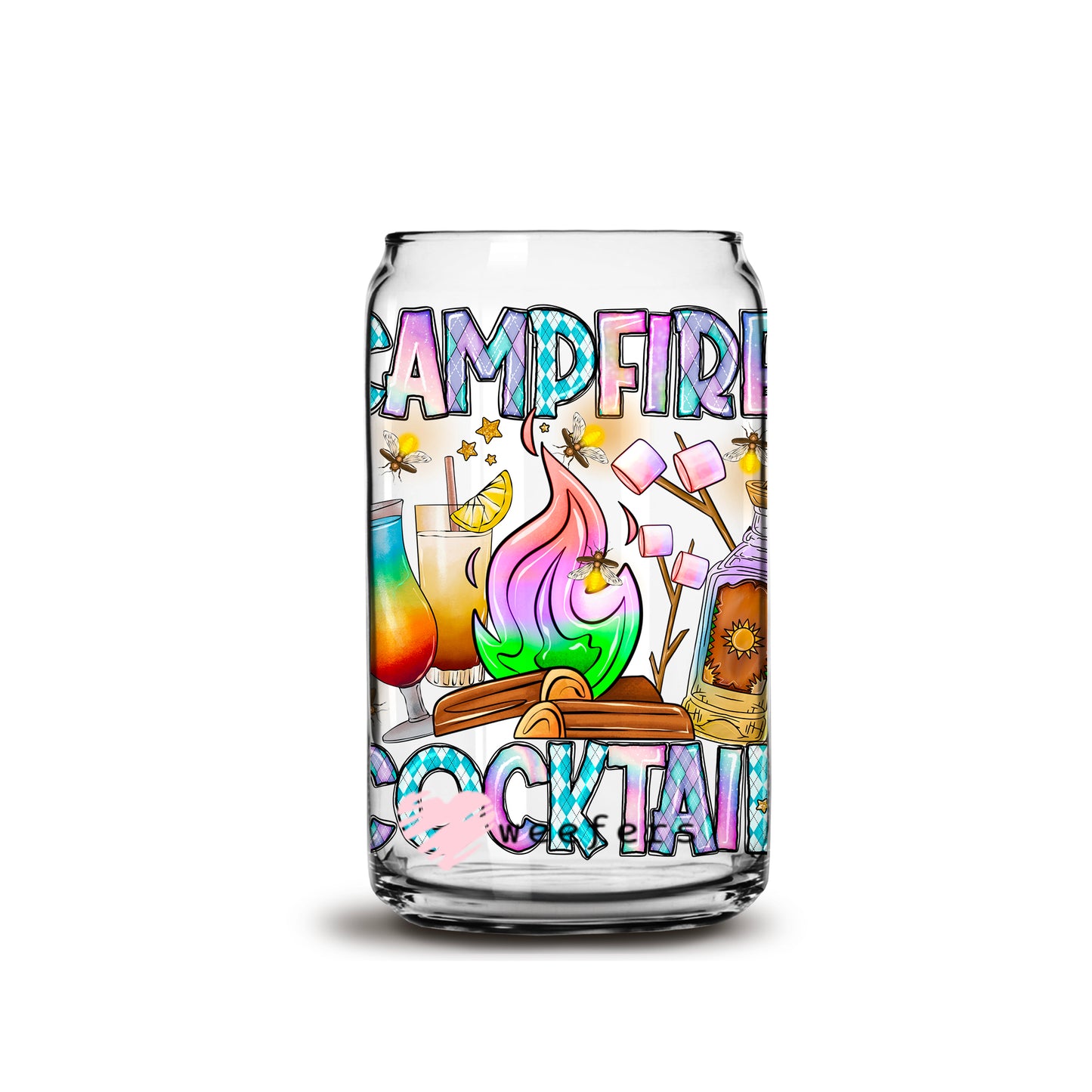 Campfire Cocktails 16oz Libbey Glass Can UV DTF or Sublimation Wrap - Decal - Weefers