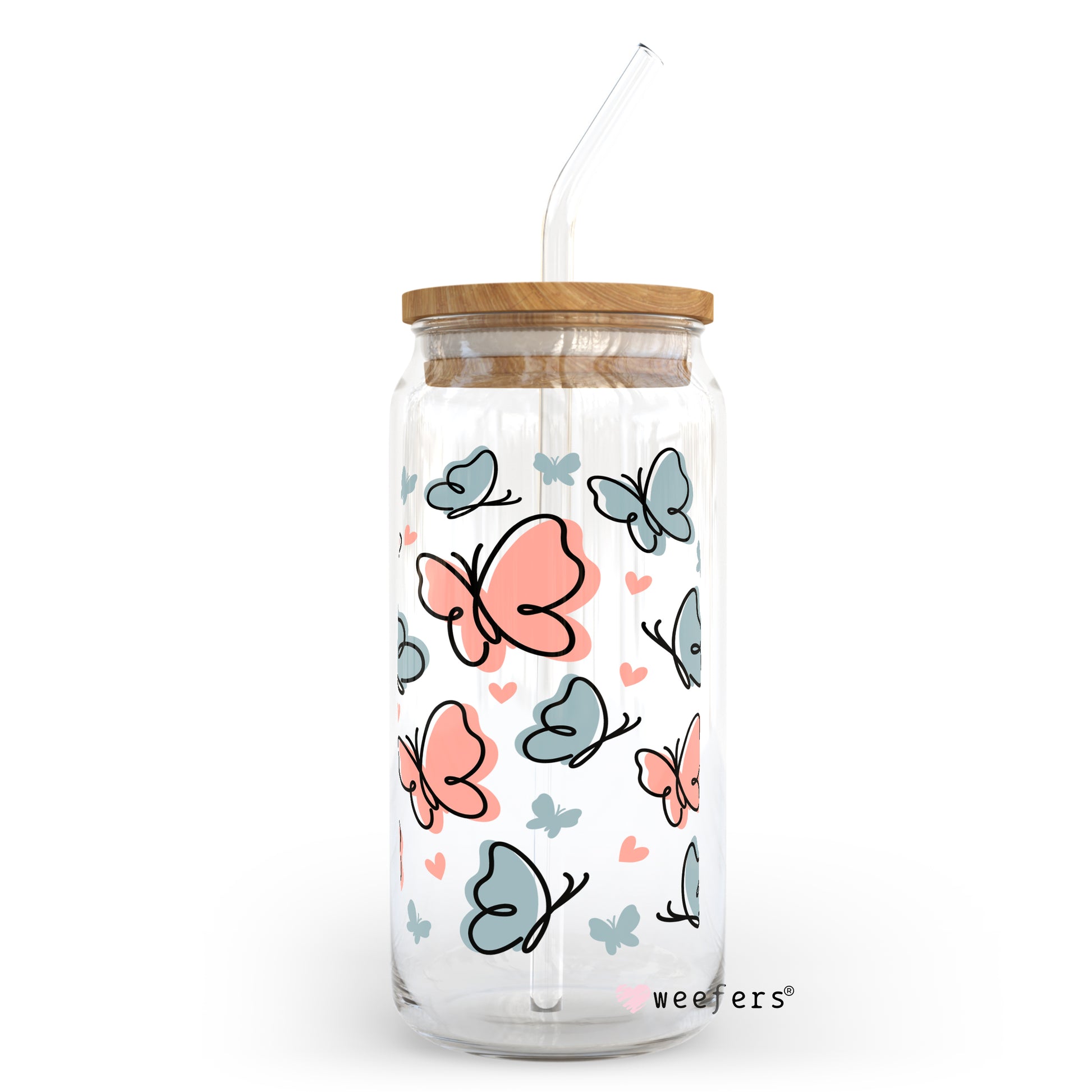 Butterfly Hearts 20oz Libbey Glass Can, 34oz Hip Sip, 40oz Tumbler UV DTF or Sublimation Decal Transfer - Weefers