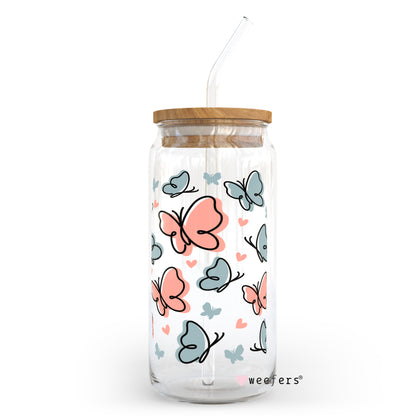 Butterfly Hearts 20oz Libbey Glass Can, 34oz Hip Sip, 40oz Tumbler UV DTF or Sublimation Decal Transfer - Weefers