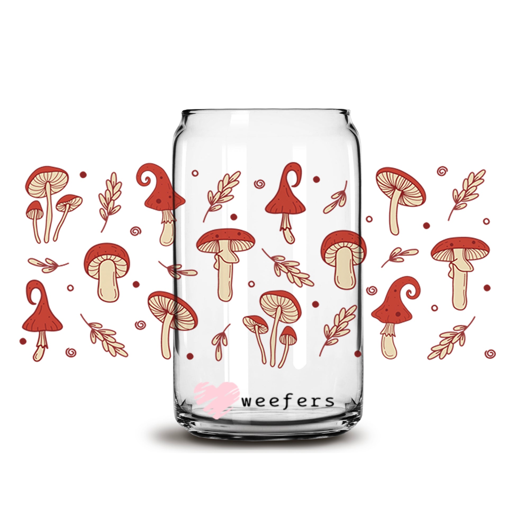 Mushroom 16oz Libbey Glass Can UV DTF or Sublimation Cup Wrap - Decal Transfer - Weefers