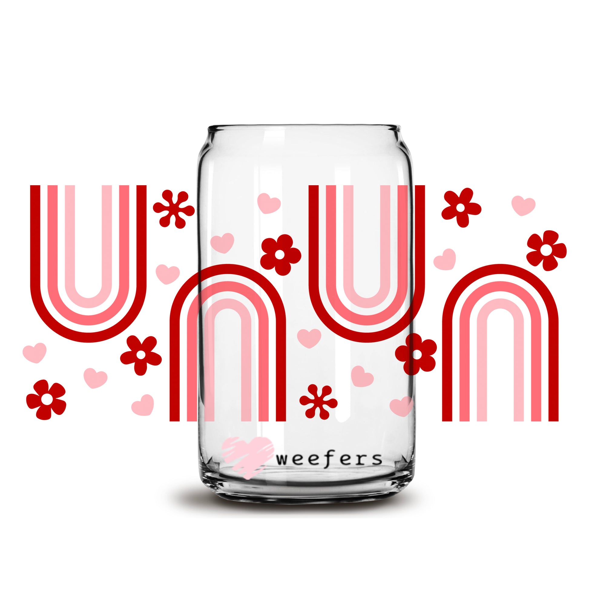 Valentine Red Abstract 16oz Libbey Glass Can UV DTF or Sublimation Cup Wrap - Decal Transfer - Weefers