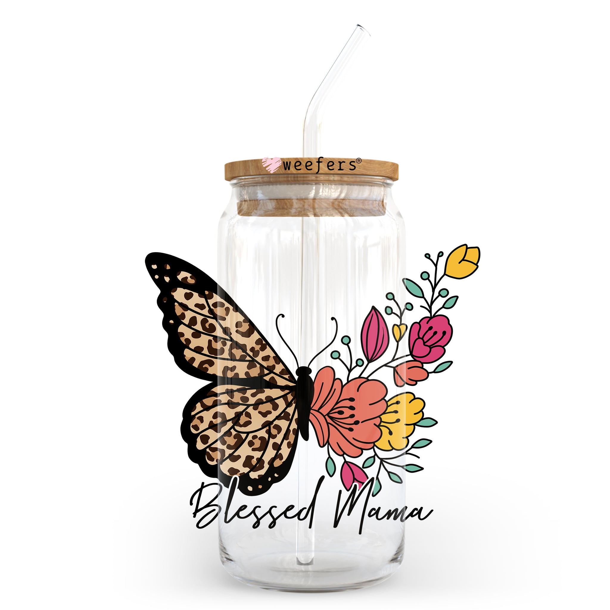 Hibiscus Butterflies with Name, Personalized 16 oz Libbey Glass Can with Bamboo Lid & Straw, Birthday Girl and Squad Glass Tumbler from BluChi