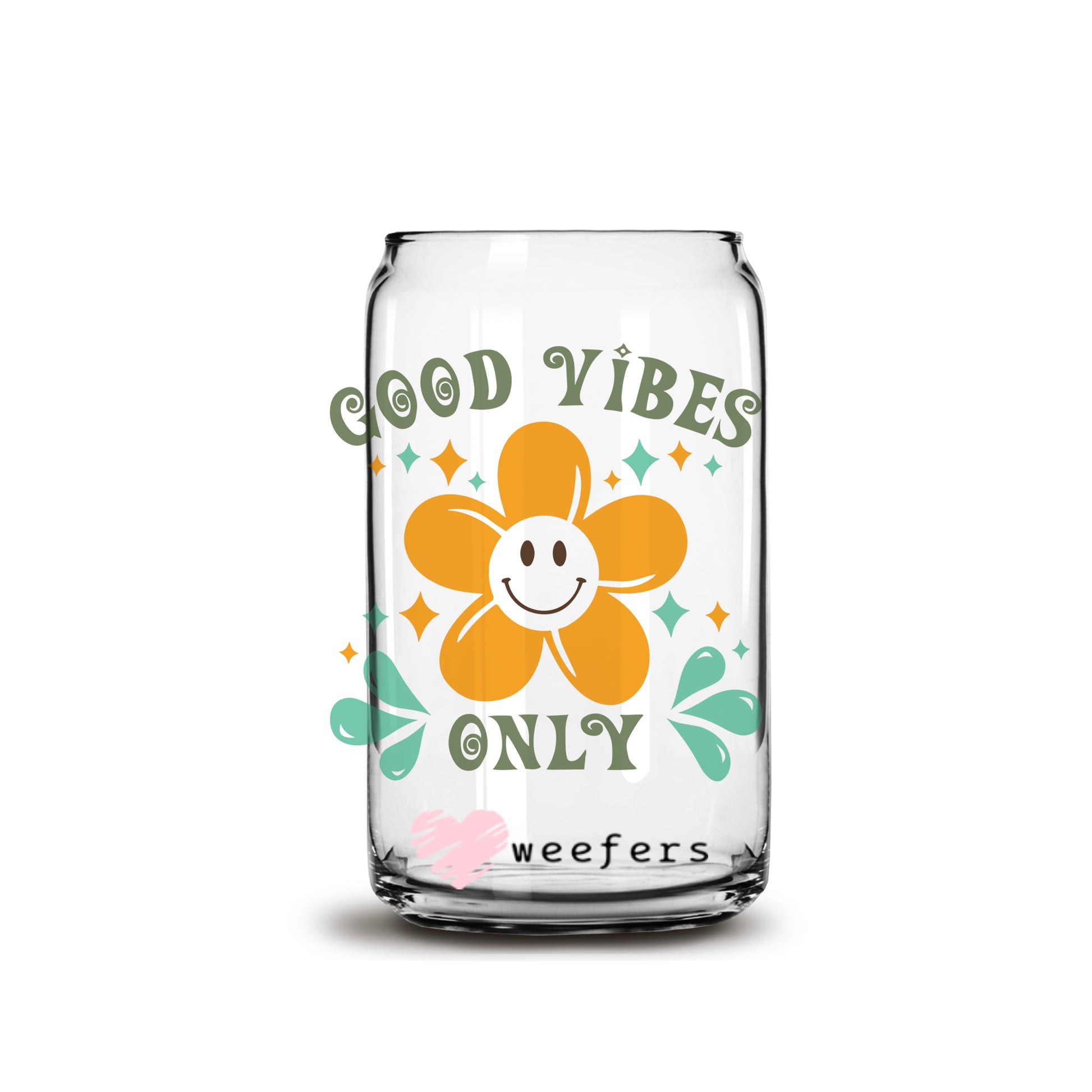 Good Vibes Only 16oz Libbey Glass Can UV DTF or Sublimation Wrap - Decal - Weefers