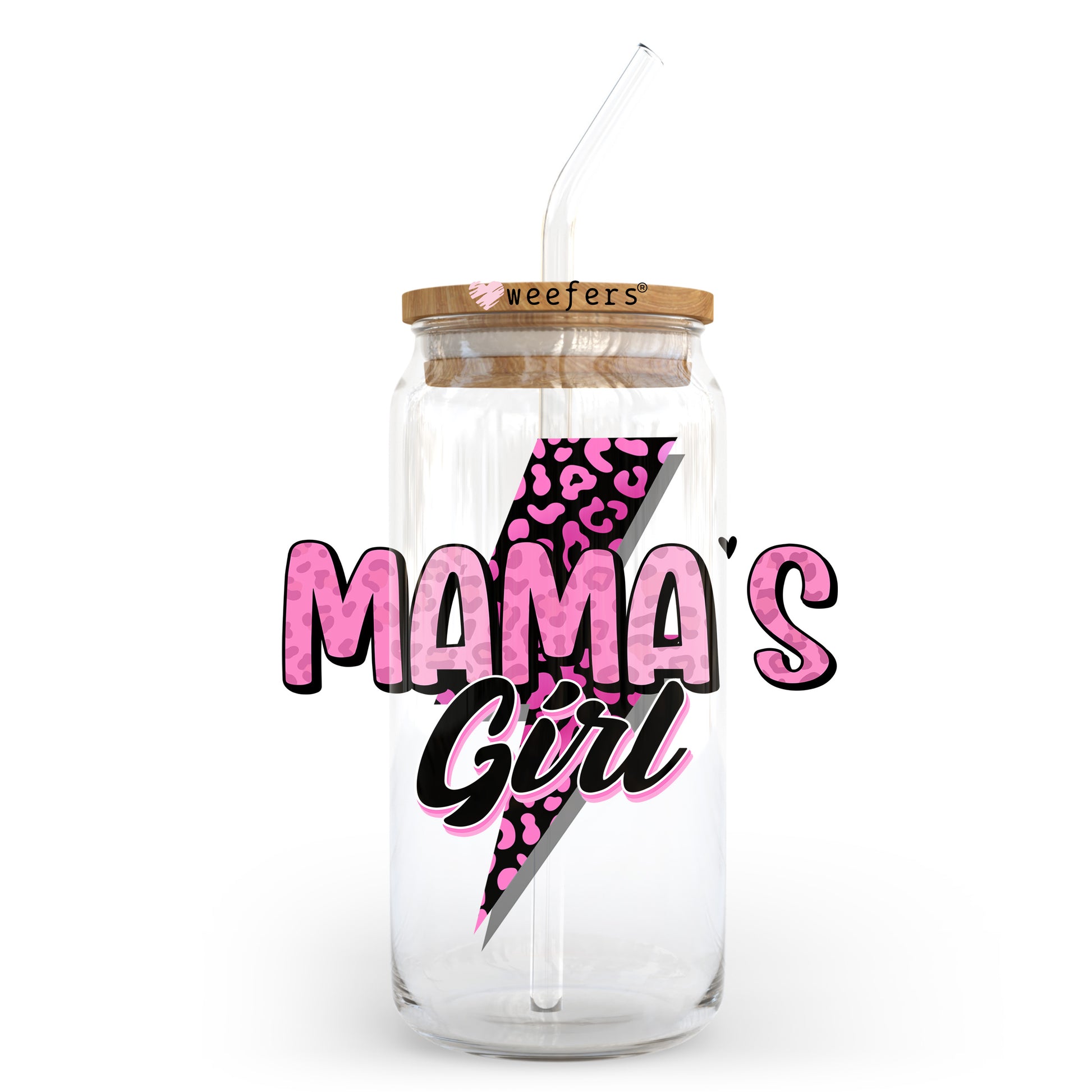 Pink Mama's Girl Lightening 20oz Libbey Glass Can UV DTF or Sublimation Wrap - Decal Transfer - Weefers