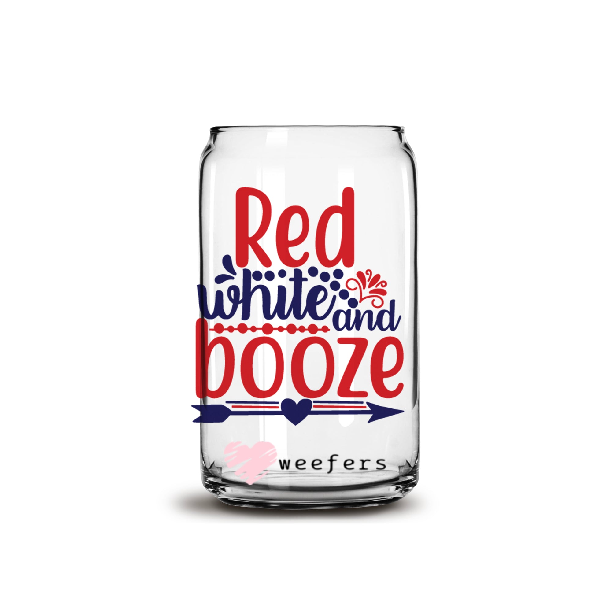 Red White and Boozie 16oz Libbey Glass Can UV DTF or Sublimation Wrap - Decal - Weefers