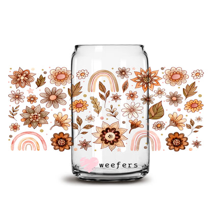 Boho Brown and Floral 16oz Libbey Glass Can UV DTF or Sublimation Wrap - Decal - Weefers