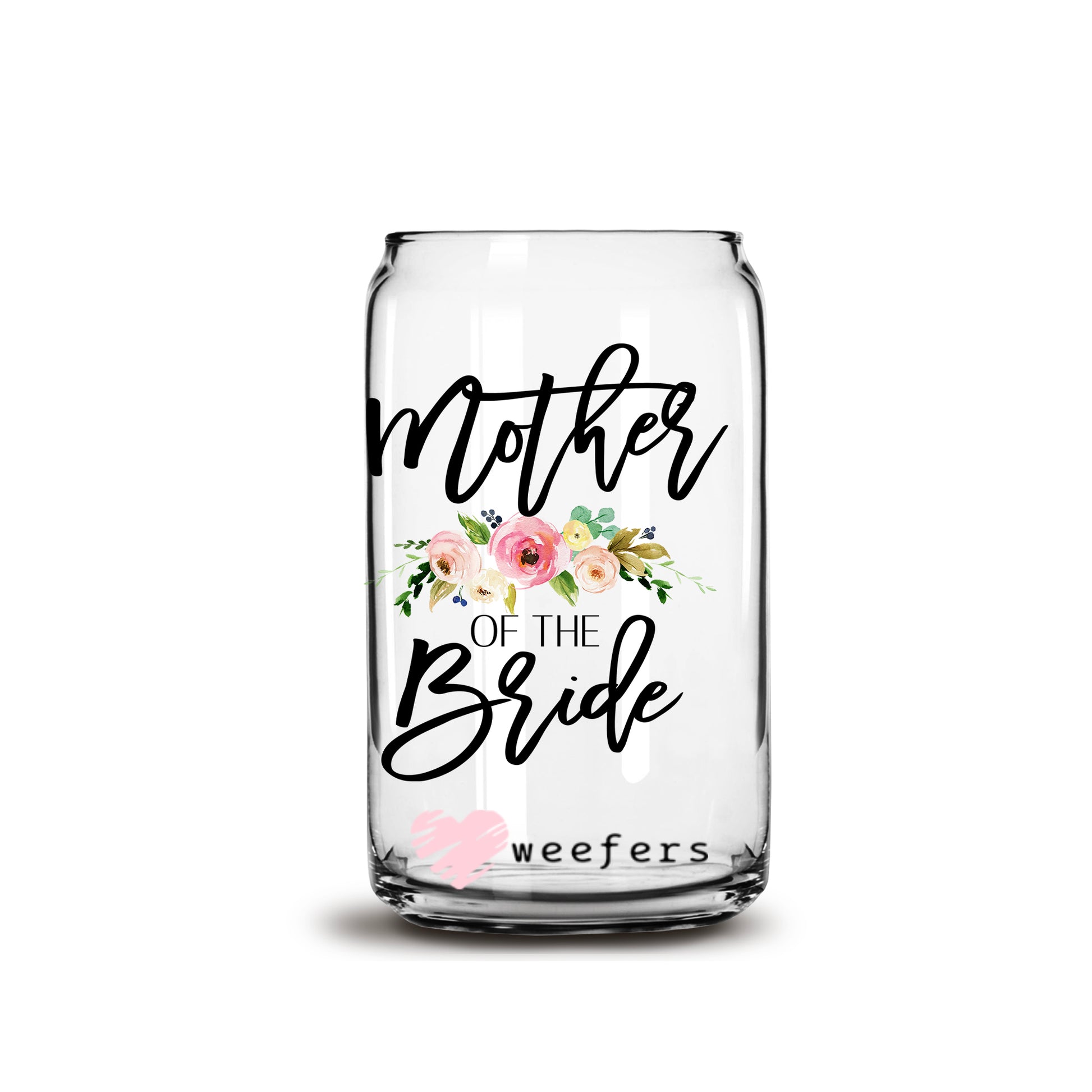 Mother of the Bride Blush Floral 16oz Libbey Glass Can UV DTF or Sublimation Wrap - Decal - Weefers