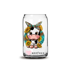 Load image into Gallery viewer, Cutie Western Baby Cow 16oz Libbey Glass Can UV-DTF or Sublimation Wrap - Decal
