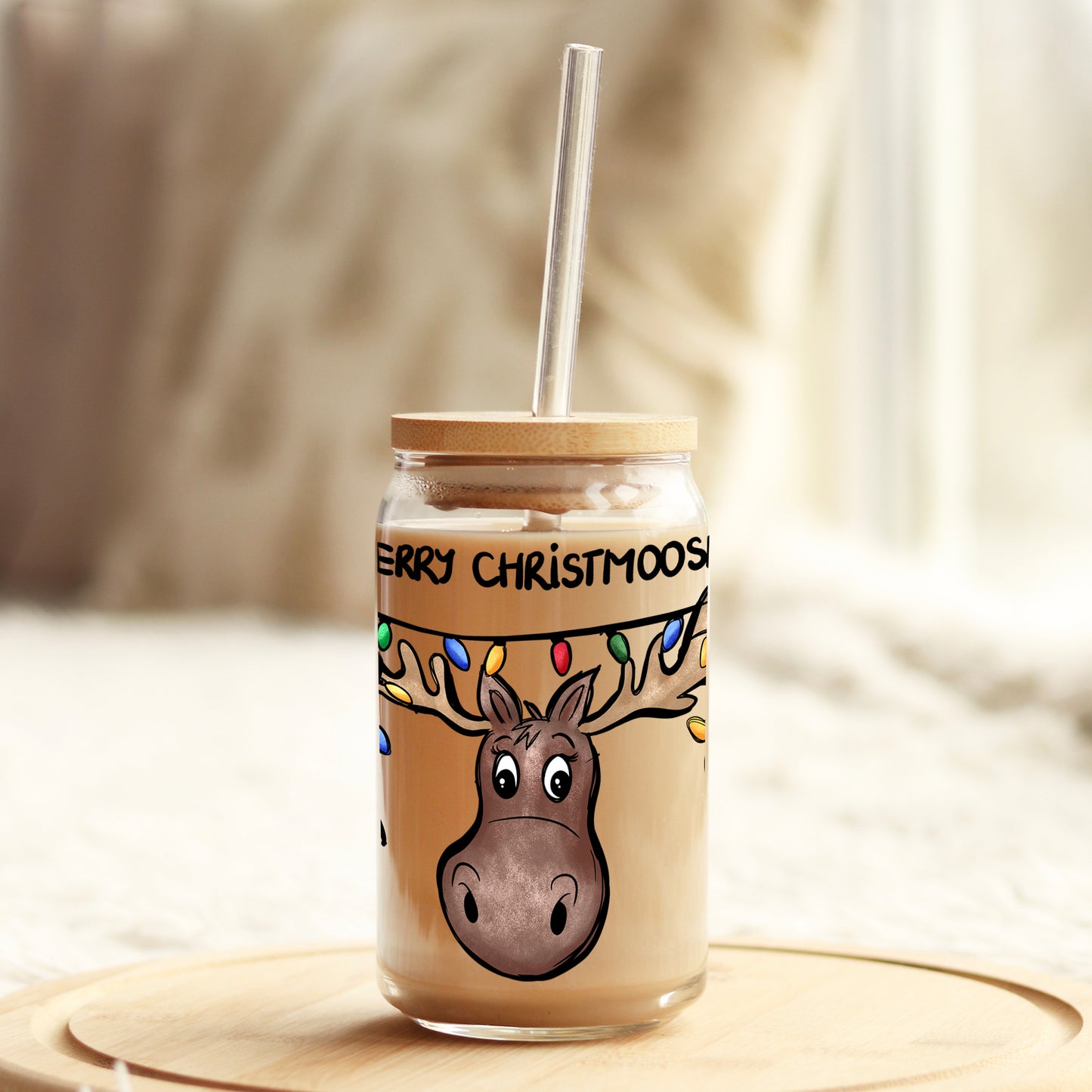 Merry Christmoose 16oz Libbey Glass Can UV DTF or Sublimation Cup Wrap - Decal Transfer - Weefers