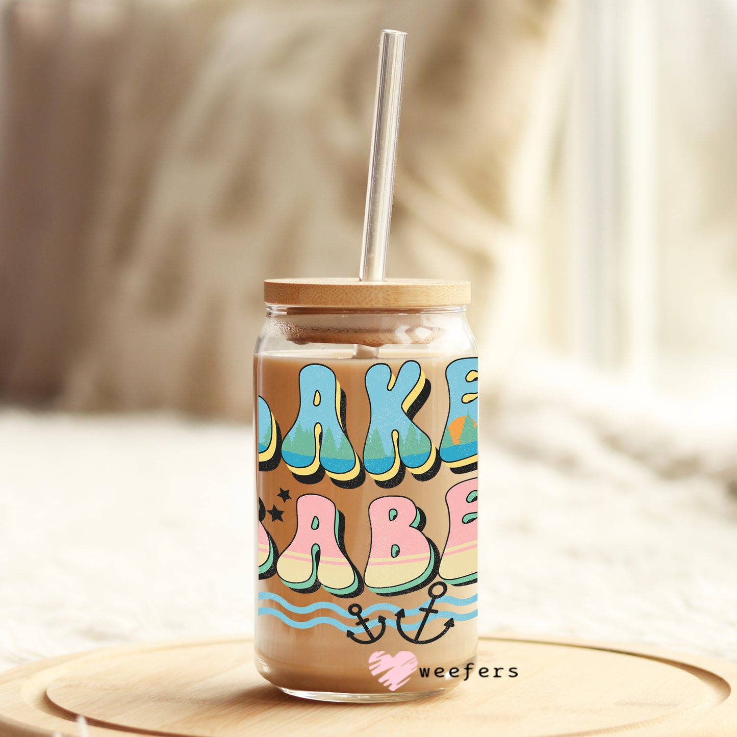 Retro Lake Babe 16oz Libbey Glass Can UV DTF or Sublimation Wrap - Decal - Weefers