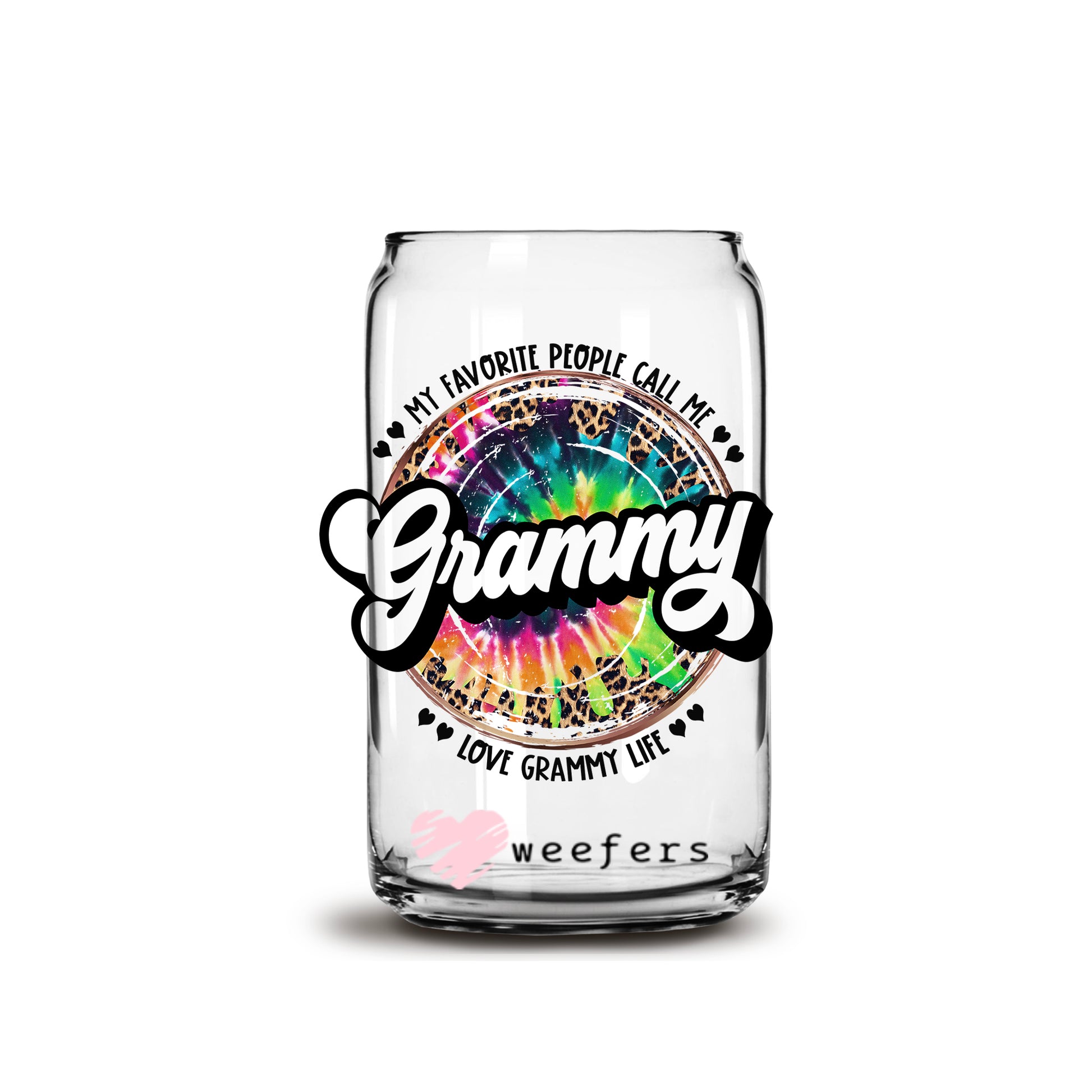 Love Grammy Life Tie Dye 16oz Libbey Glass Can UV DTF or Sublimation Cup Wrap - Decal Transfer - Weefers