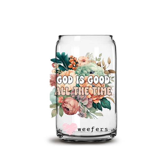 God is Good All The Time Boho Floral 16oz Libbey Glass Can UV DTF or Sublimation Cup Wrap - Decal Transfer - Weefers