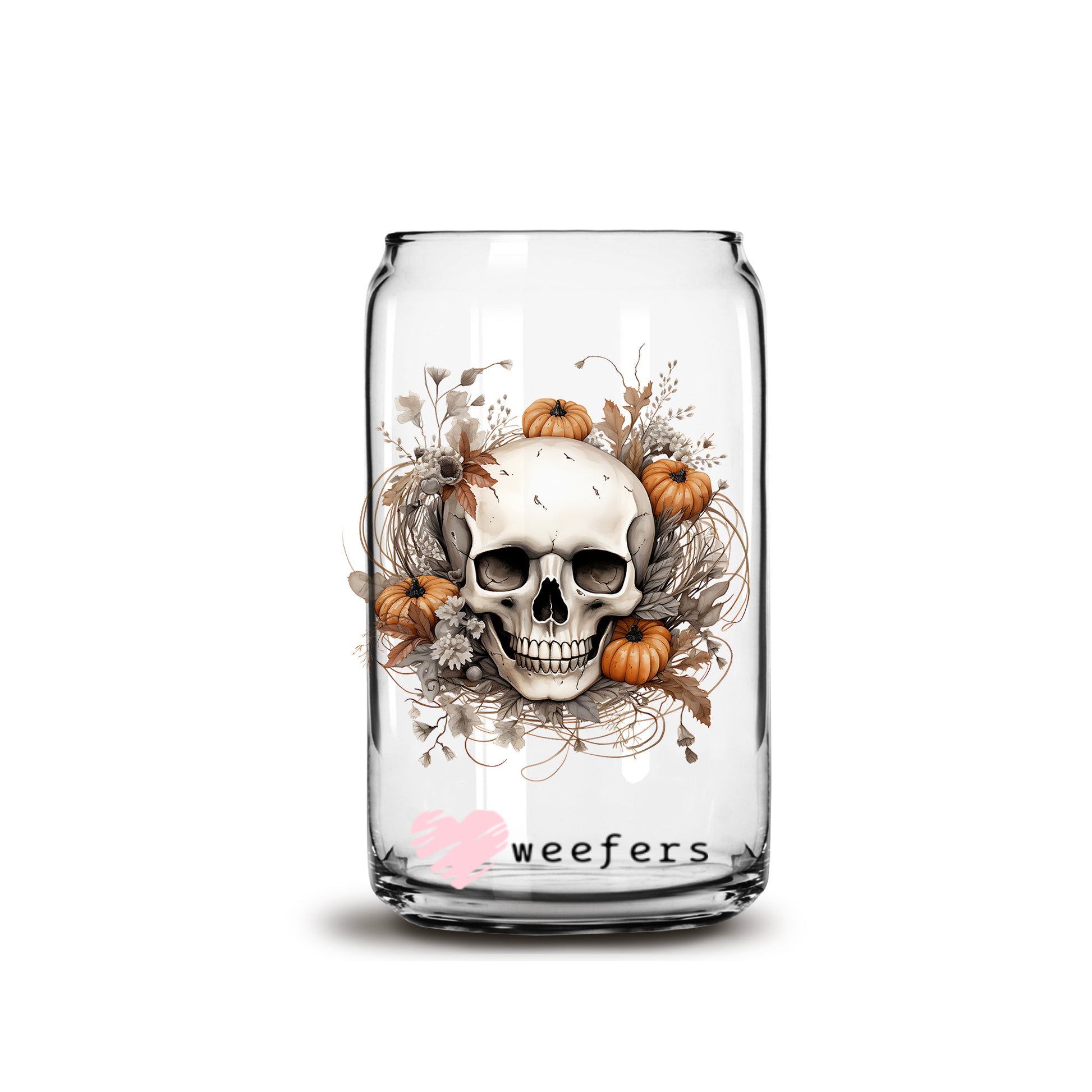 Pumpkins and Skull Fall 16oz Libbey Glass Can UV DTF or Sublimation Wrap - Decal - Weefers