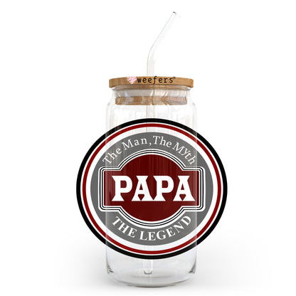 Papa the Man the Myth the Legend 20oz Libbey Glass Can UV DTF or Sublimation Wrap - Decal Transfer - Weefers