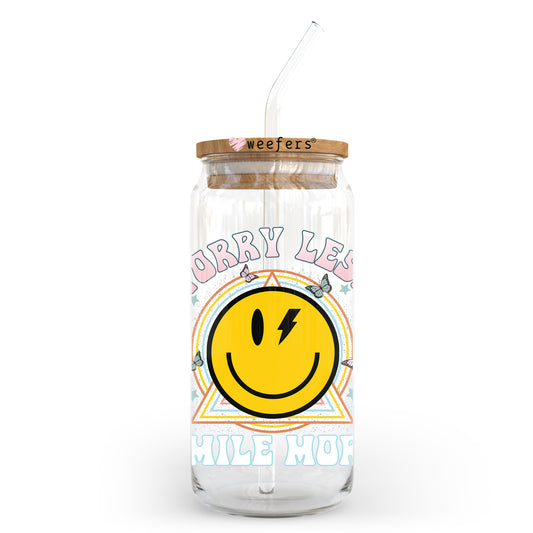 Worry Less Smile More 20oz Libbey Glass Can UV DTF or Sublimation Wrap - Decal Weefers