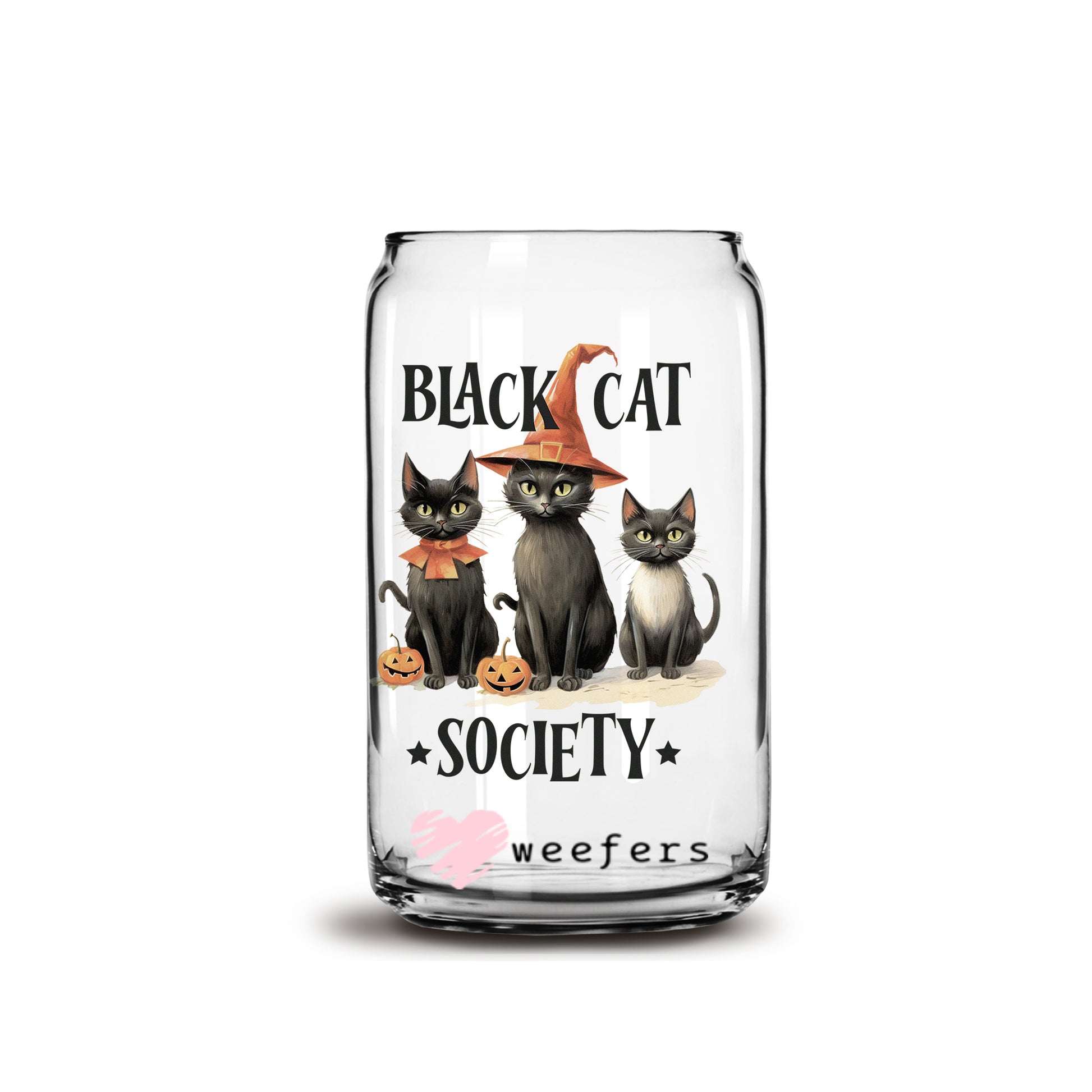 Black Cat Society Halloween 16oz Libbey Glass Can UV DTF or Sublimation Wrap - Decal - Weefers