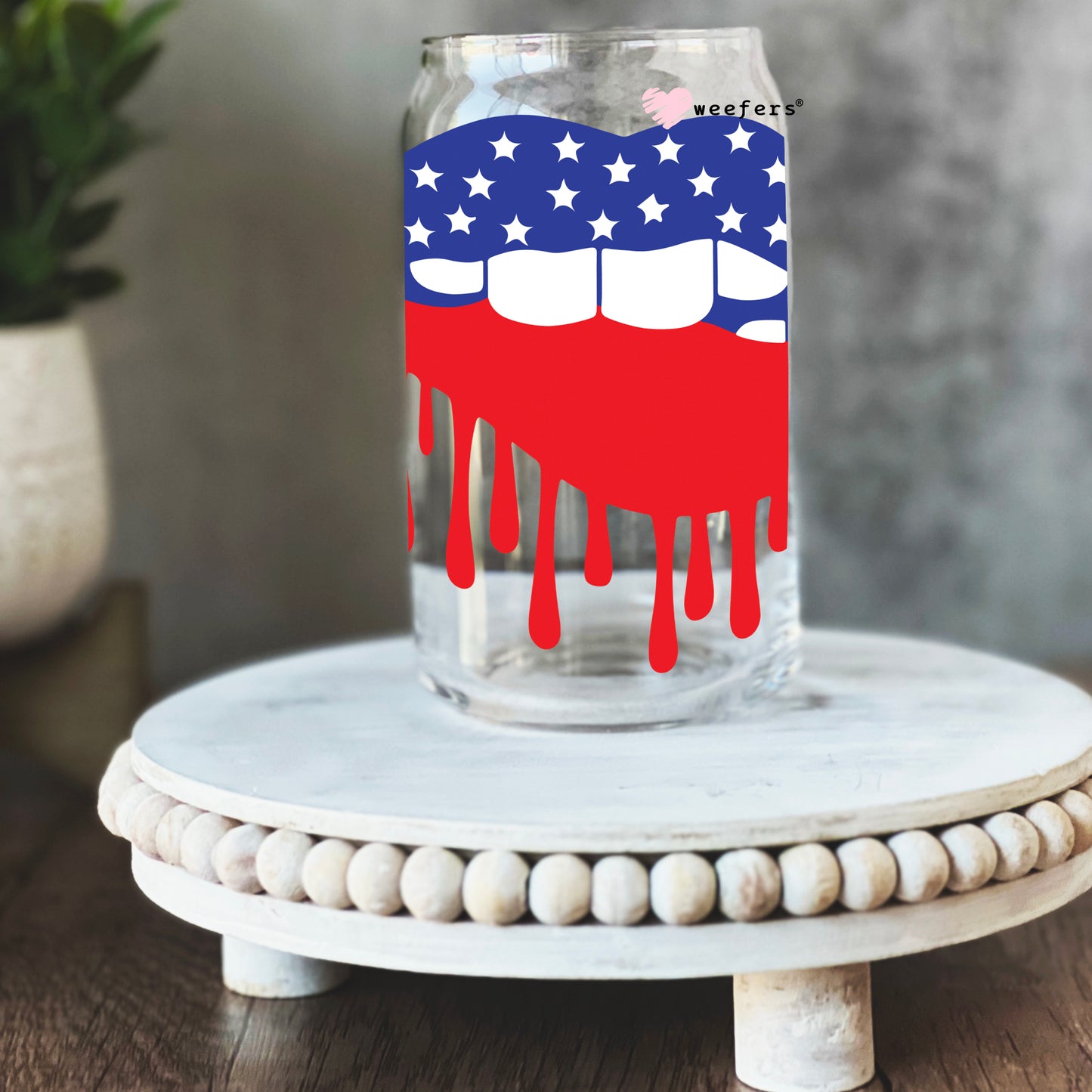 USA dripping lips 16oz Libbey Glass Can UV DTF or Sublimation Wrap - Decal - Weefers