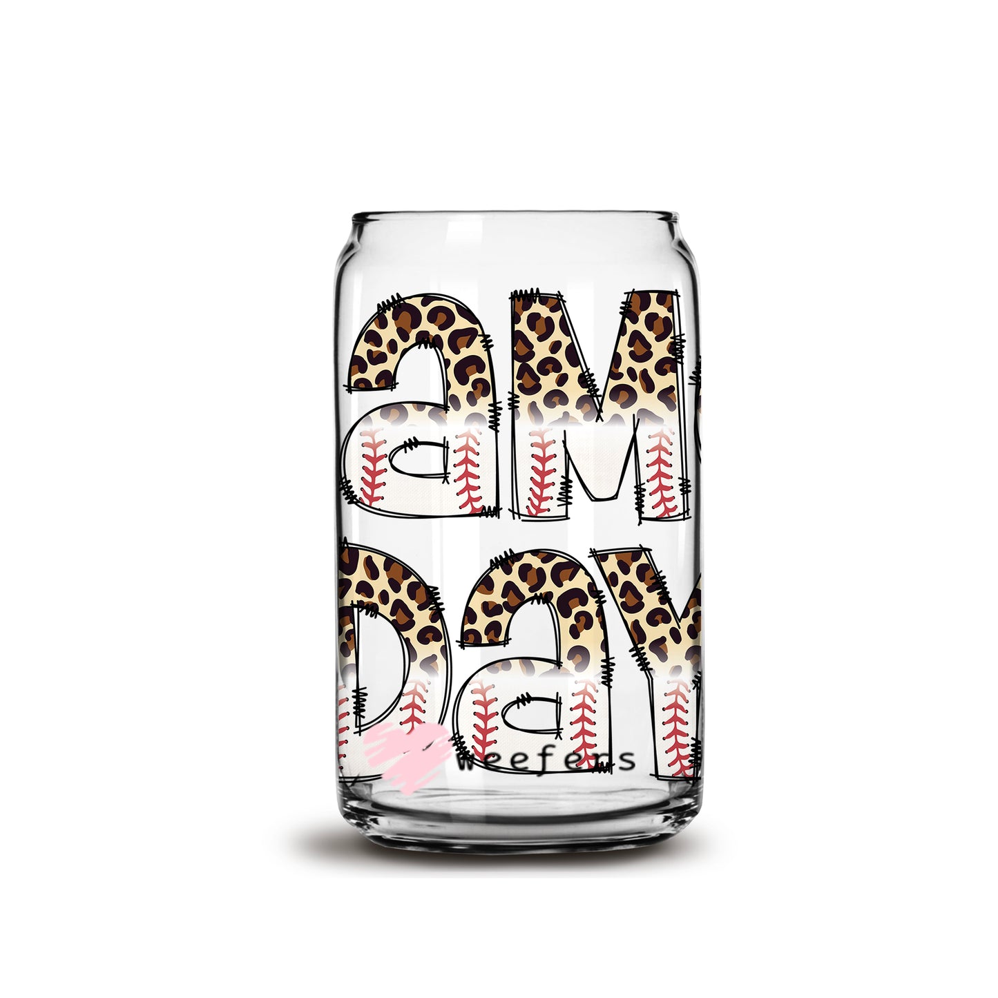 Game Day Cheetah Baseball 16oz Libbey Glass Can UV DTF or Sublimation Wrap - Decal - Weefers