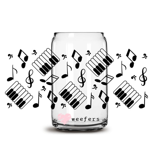 Music Notes 16oz Libbey Glass Can UV DTF or Sublimation Wrap - Decal - Weefers