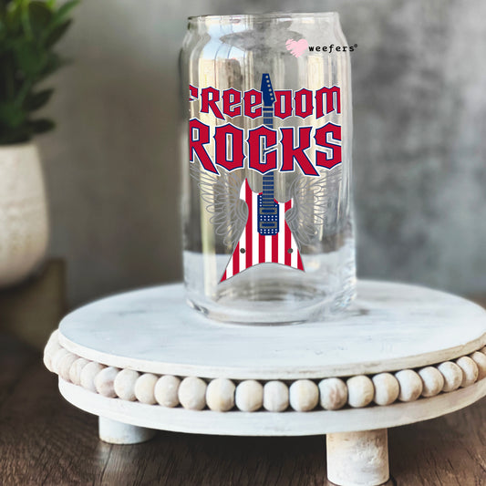 Freedom Rocks 4th of July 16oz Libbey Glass Can UV DTF or Sublimation Wrap - Decal - Weefers