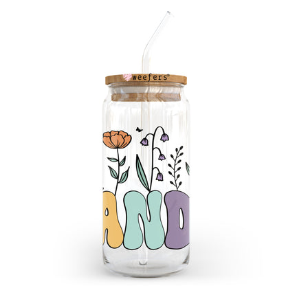 Grandma Retro Flowers 20oz Libbey Glass Can UV DTF or Sublimation Wrap - Decal Transfer - Weefers