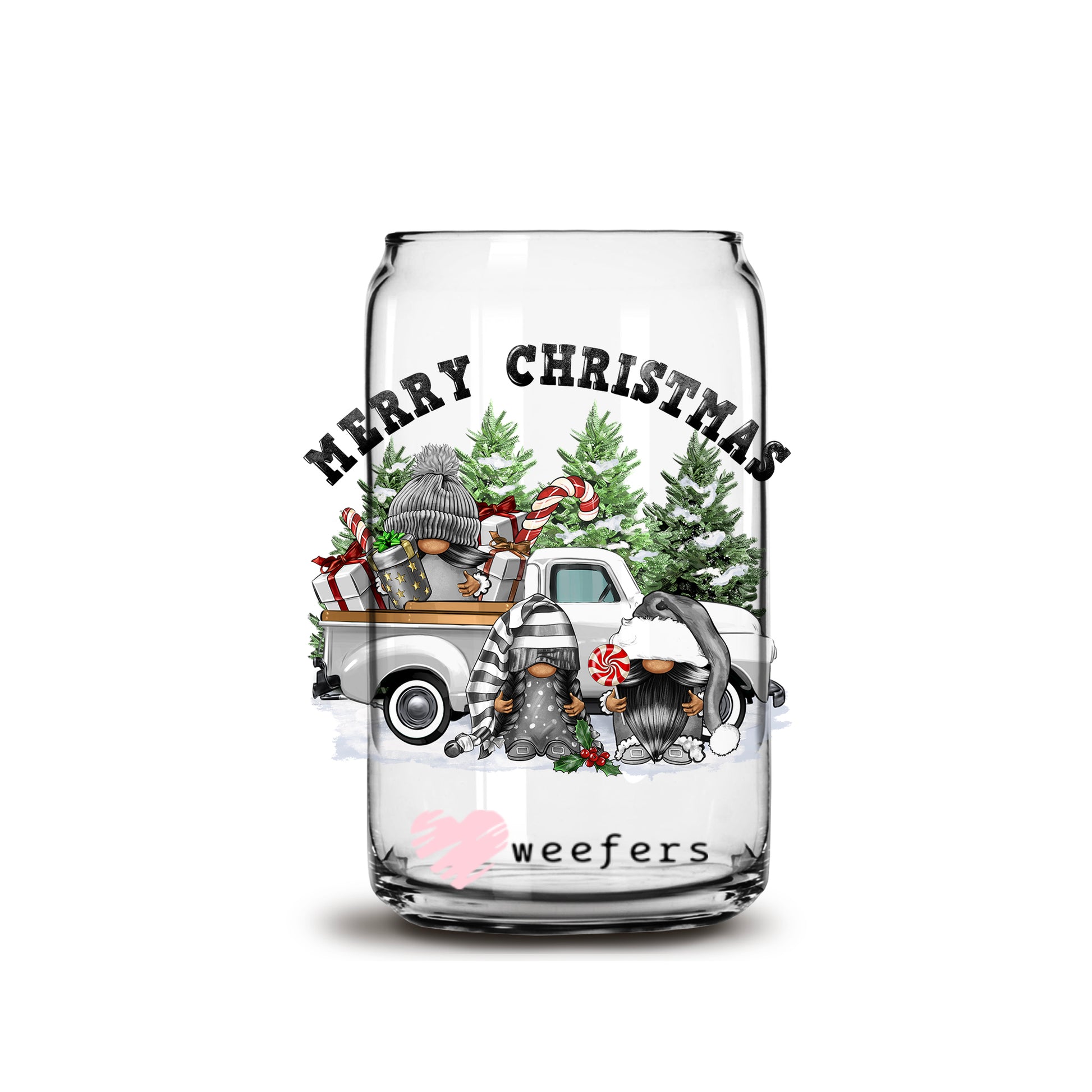 Merry Christmas Grey Gnomes 16oz Libbey Glass Can UV DTF or Sublimation Wrap - Decal - Weefers