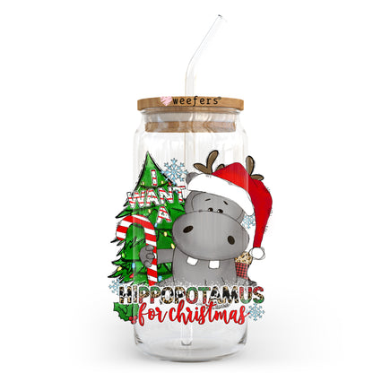 Hippopotamus for Christmas 20oz Libbey Glass Can, 34oz Hip Sip, 40oz Tumbler UV DTF or Sublimation Decal Transfer - Weefers