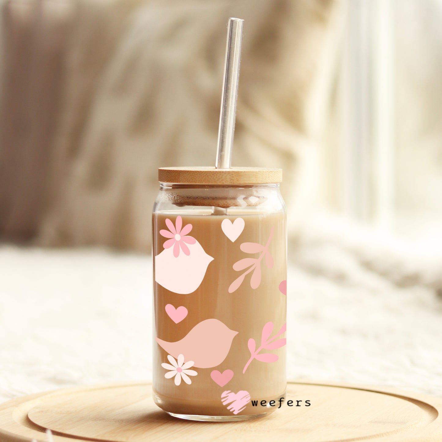 Boho Birds 16oz Libbey Glass Can UV DTF or Sublimation Wrap - Decal - Weefers