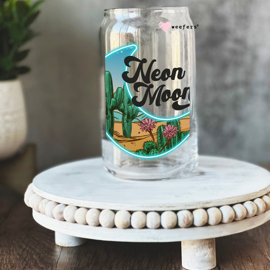 Neon Moon 16oz Libbey Glass Can UV DTF or Sublimation Cup Wrap - Decal Transfer Weefers
