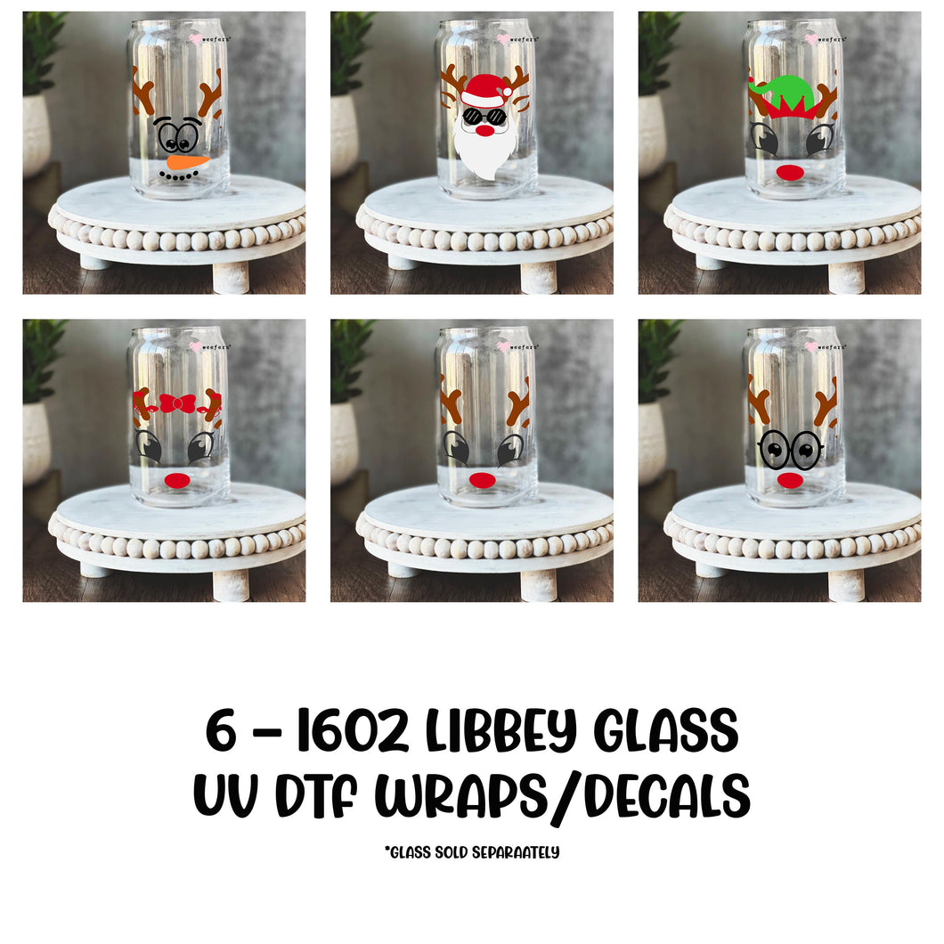 Oh Dear Christmas Bundle x6 16oz Libbey Glass Can UV-DTF or Sublimation Wrap - Decal
