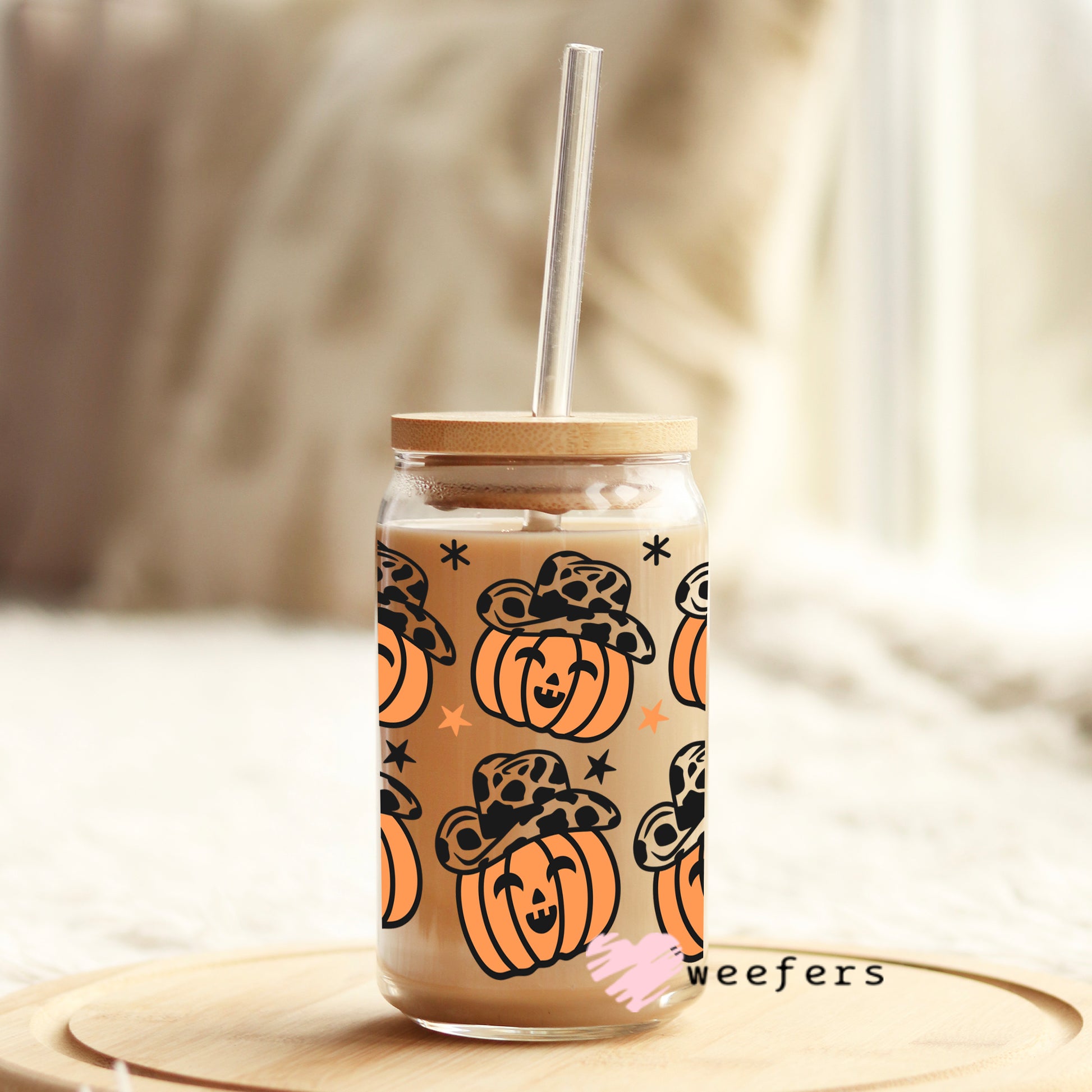 Happy Cowboy Pumpkins 16oz Libbey Glass Can UV DTF or Sublimation Wrap - Decal - Weefers