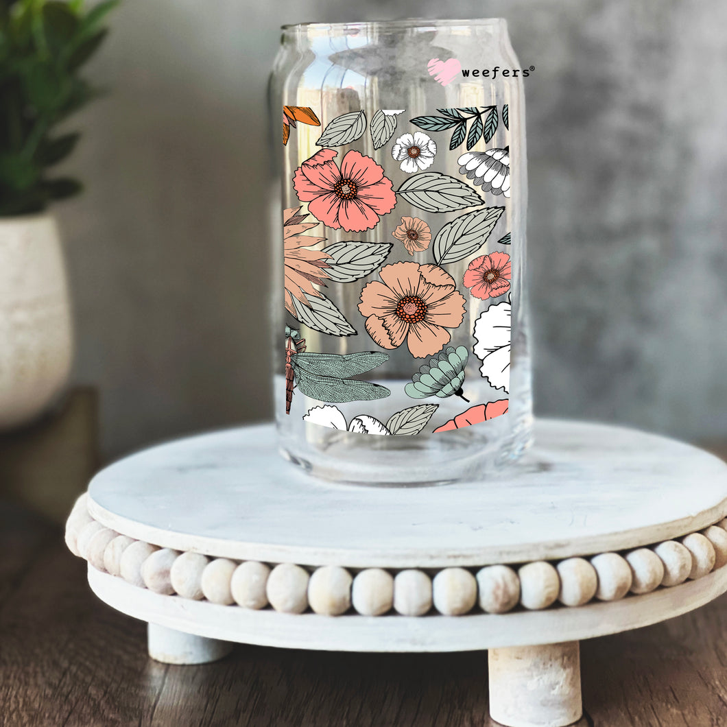 Boho Floral Garden 16oz Libbey Glass Can UV-DTF or Sublimation Wrap - Decal