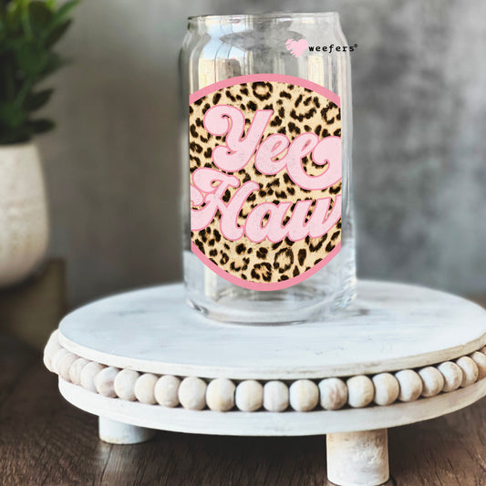 Yee Haw Pink 16oz Libbey Glass Can UV DTF or Sublimation Cup Wrap - Decal Transfer Weefers