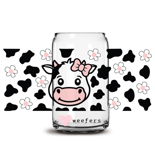 Smiling Pink and Black Cow Print 16oz Libbey Glass Can UV DTF or Sublimation Cup Wrap - Decal Transfer - Weefers