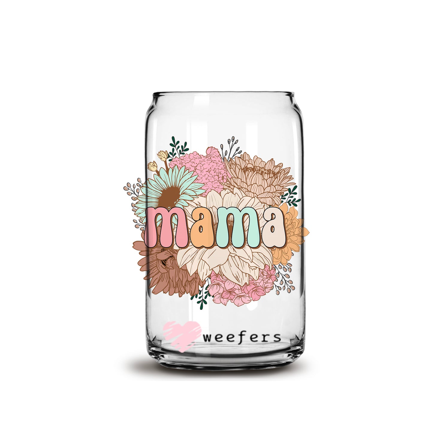 MaMa Spring Boho Florals 16oz Libbey Glass Can UV DTF or Sublimation Cup Wrap - Decal Transfer - Weefers