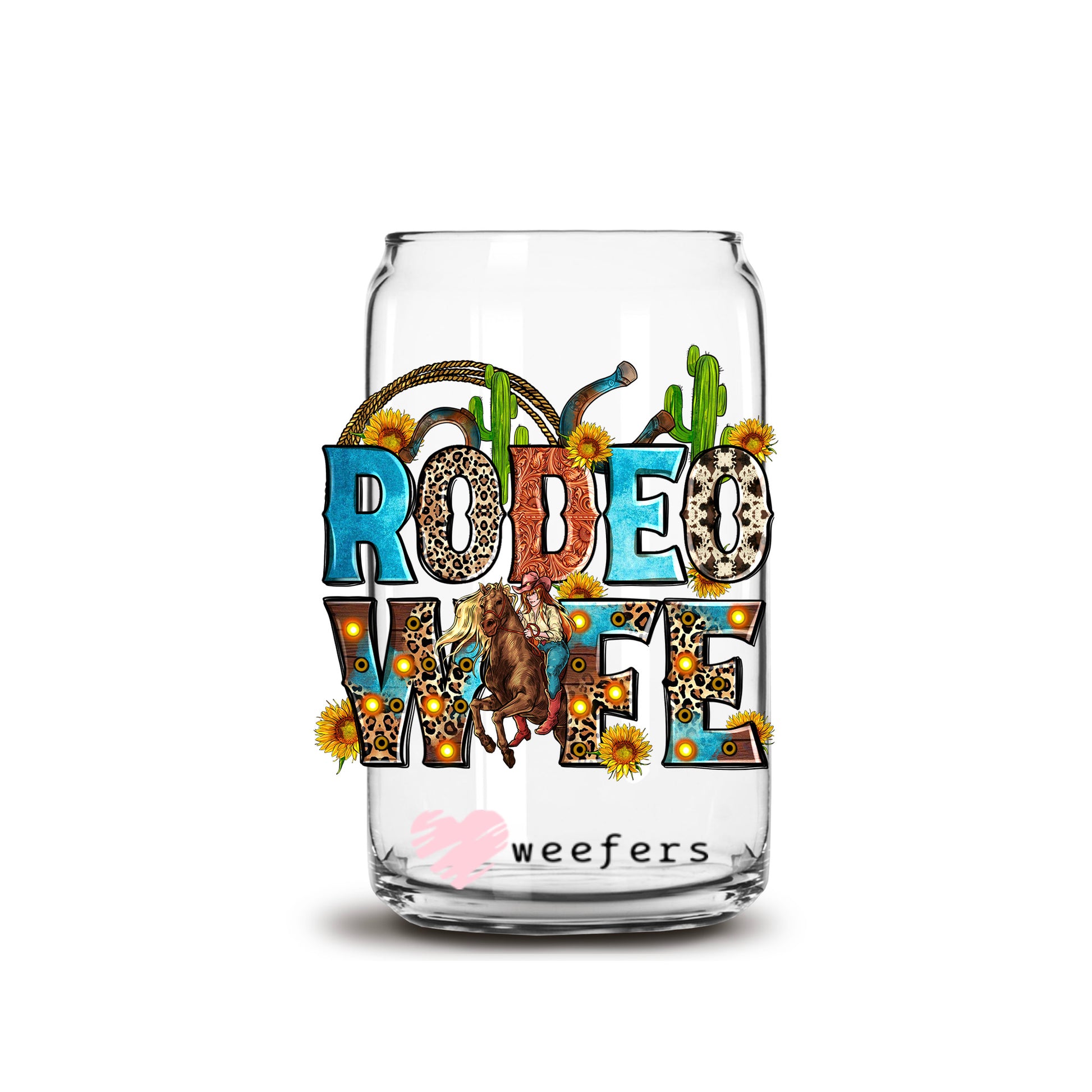 Rodeo Wife 16oz Libbey Glass Can UV DTF or Sublimation Cup Wrap - Decal - Weefers