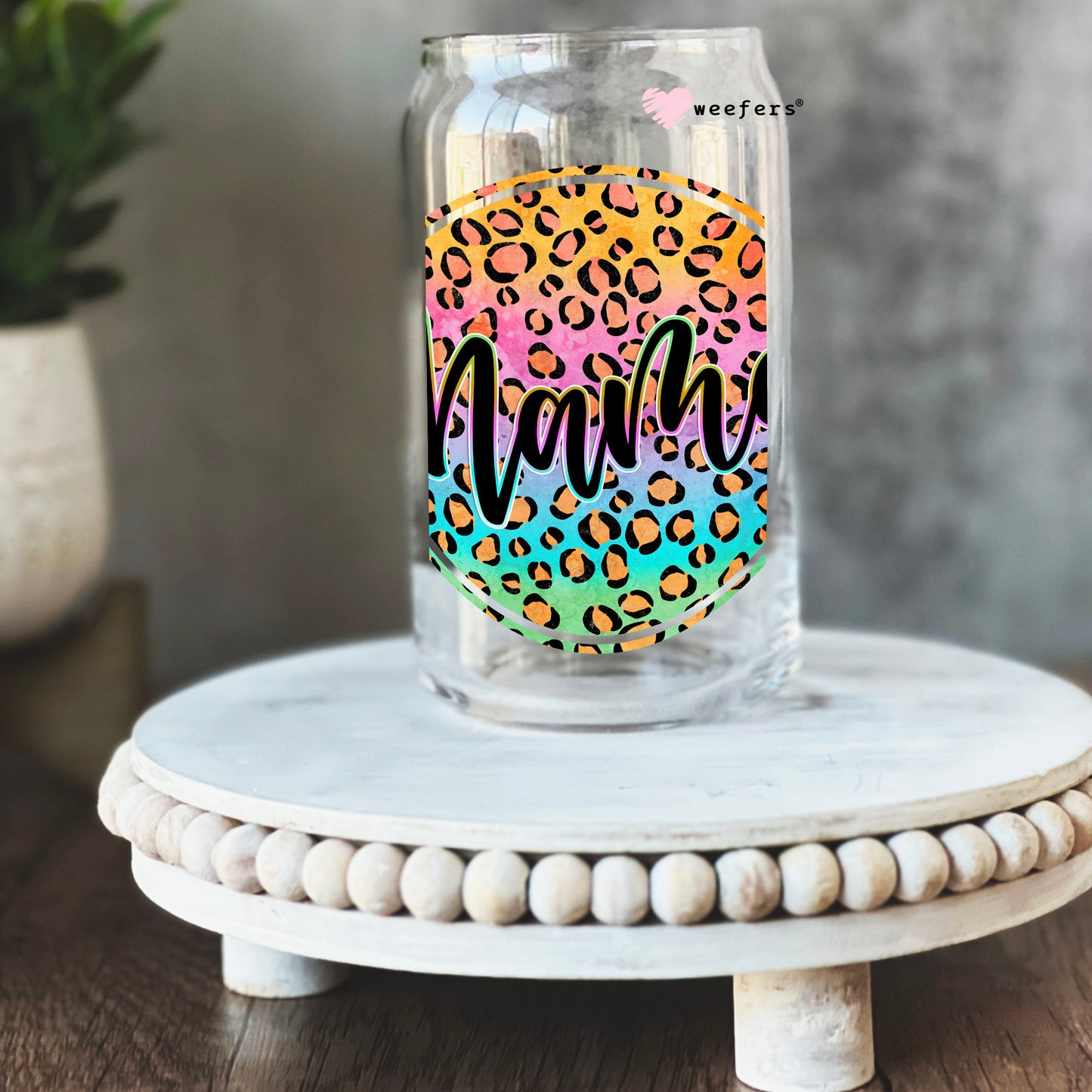 Mama Tri Colored Cheetah Print 16oz Libbey Glass Can UV DTF or Sublimation Wrap - Decal - Weefers