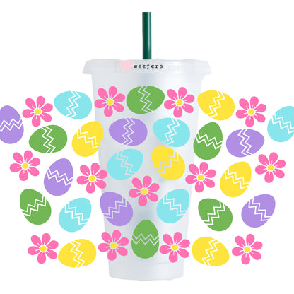 Easter Colorful Eggs NO HOLE 24oz Cold Cup UV DTF Wrap - Hole - Ready to apply Wrap - Weefers