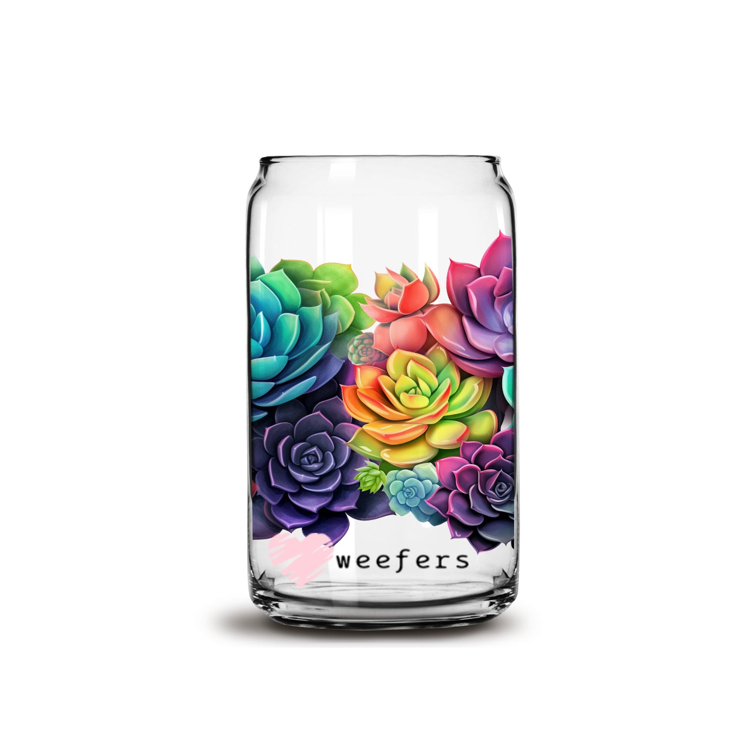 Colorful 3D Succulent 16oz Libbey Glass Can UV DTF or Sublimation Wrap - Decal - Weefers