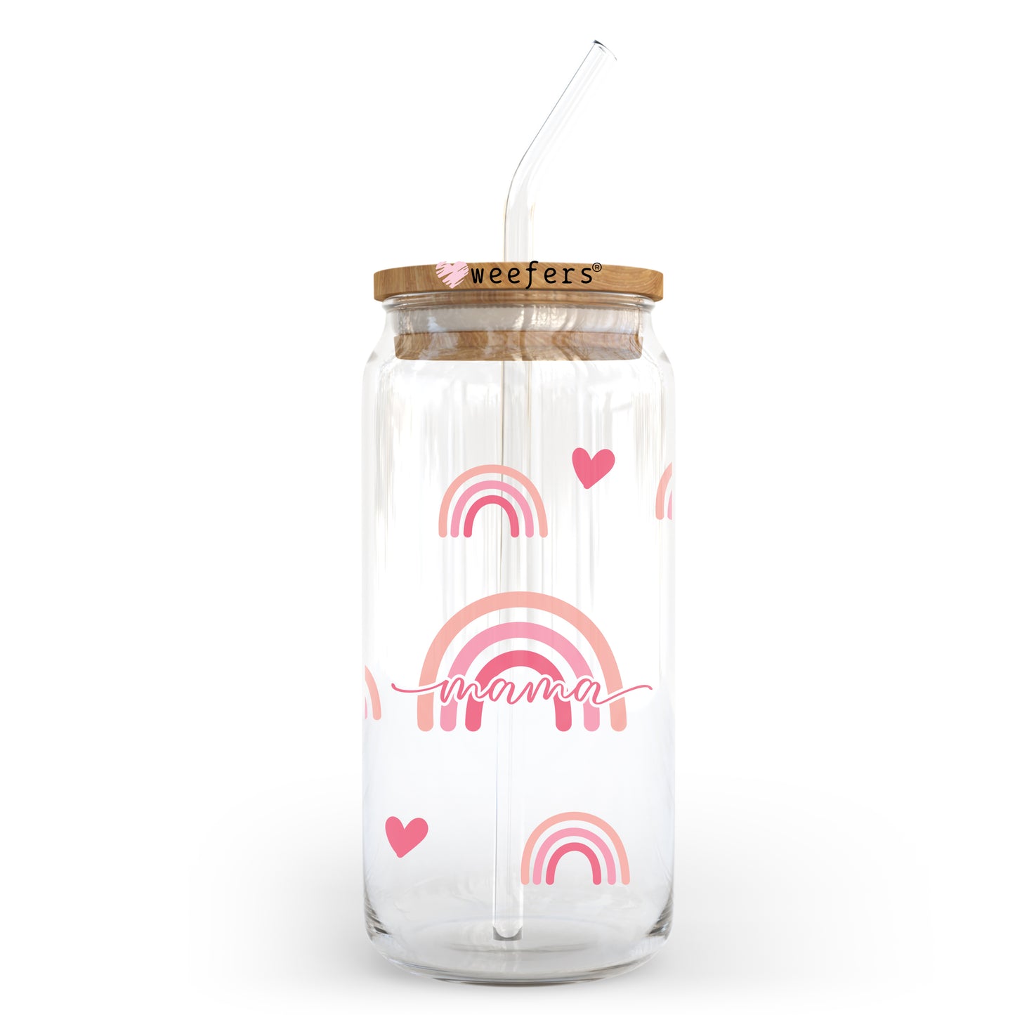 Pink Rainbows Valentine's Day 20oz Libbey Glass Can UV DTF or Sublimation Wrap - Decal - Weefers