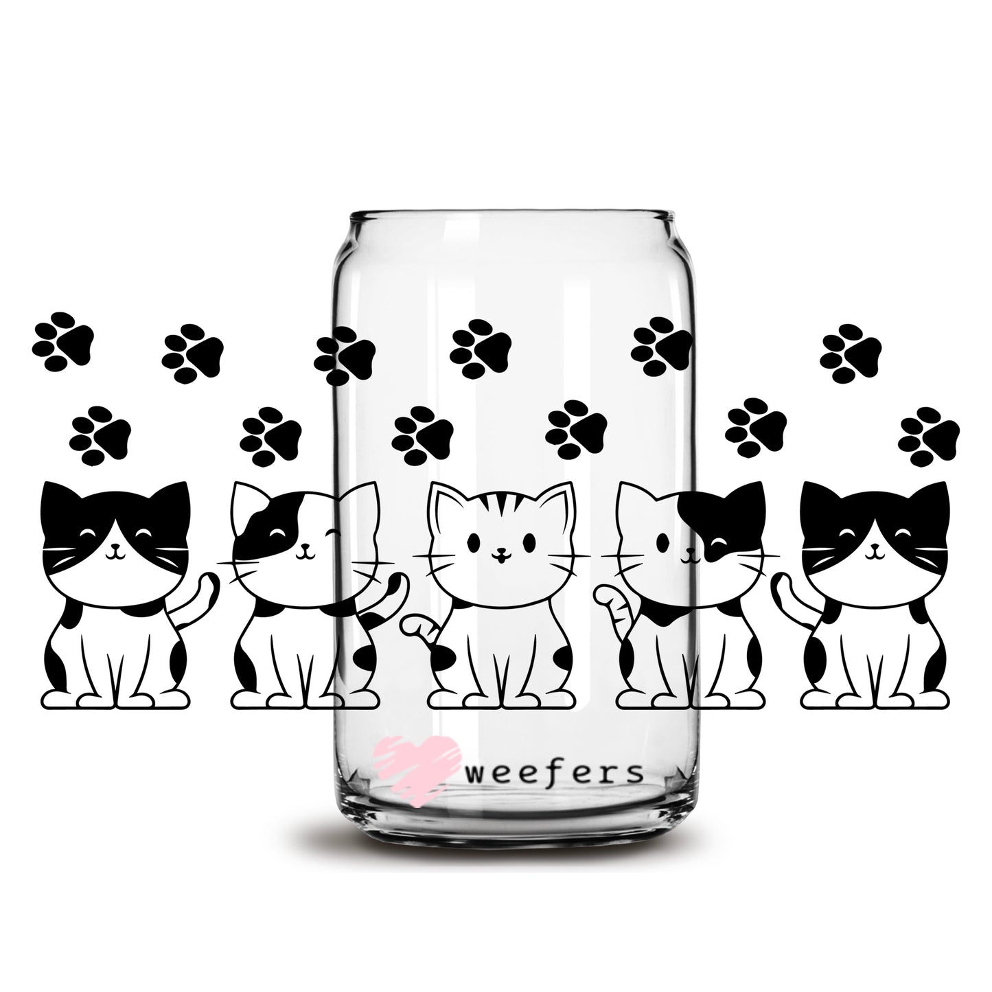 Kitty Cat Friends 16oz Libbey Glass Can UV DTF or Sublimation Cup Wrap - Decal Transfer - Weefers