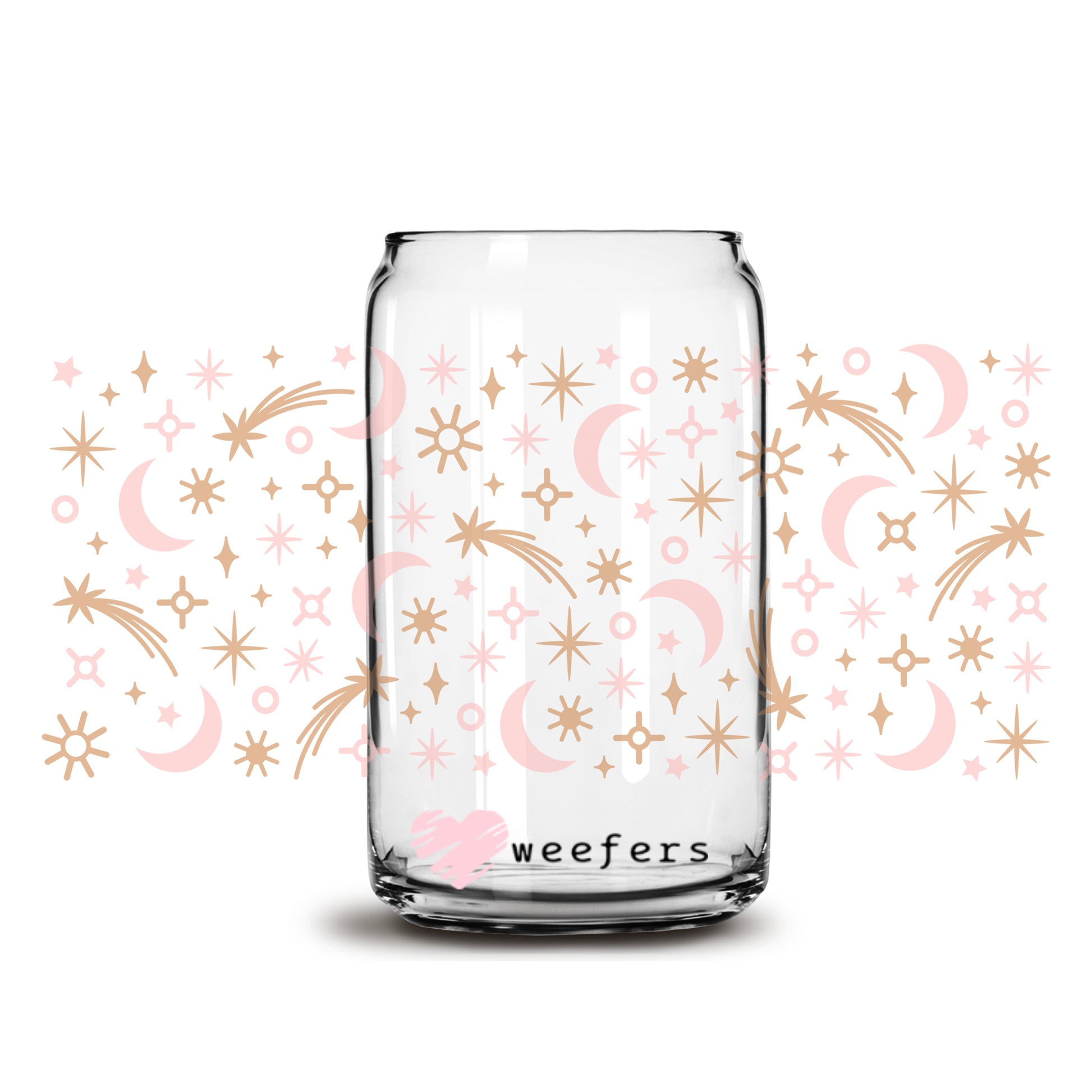 Pink Moons and Stars 16oz Libbey Glass Can UV DTF or Sublimation Cup Wrap - Decal Transfer - Weefers