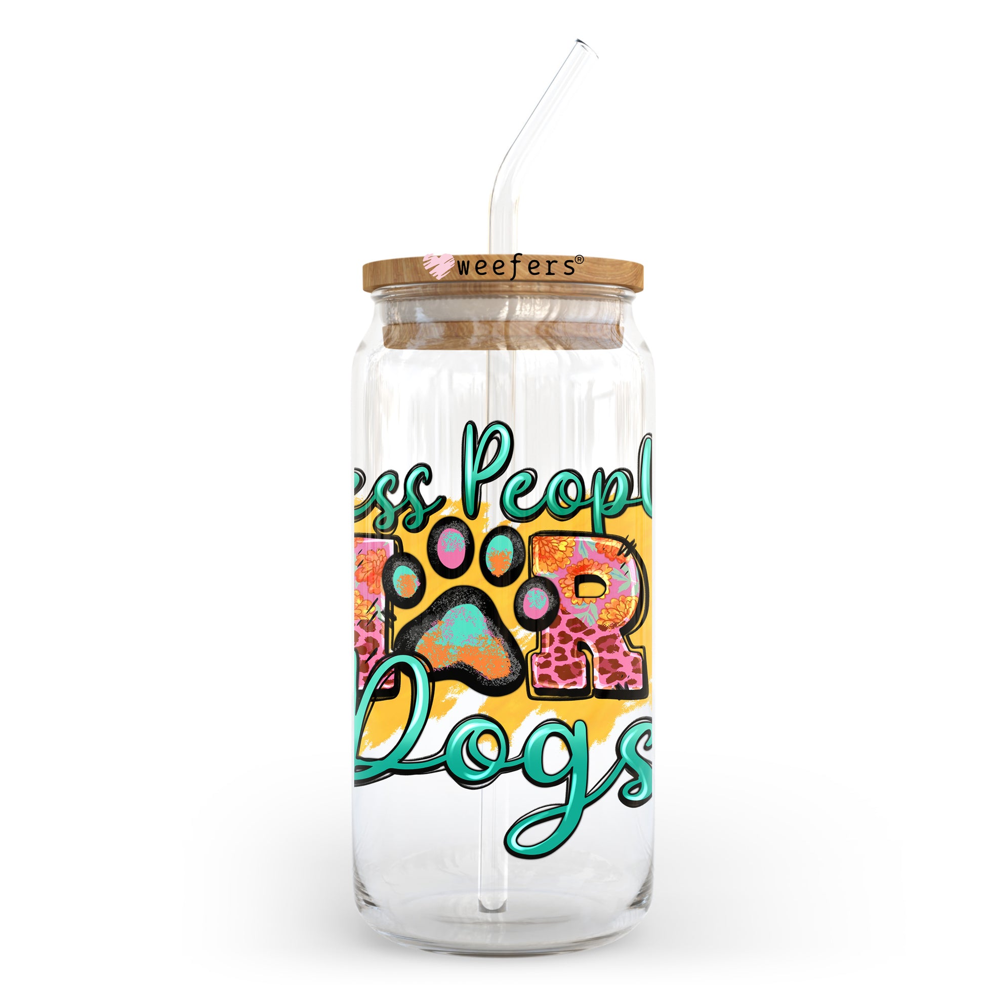 Less People More Dogs 20oz Libbey Glass Can UV DTF or Sublimation Wrap - Decal Transfer - Weefers