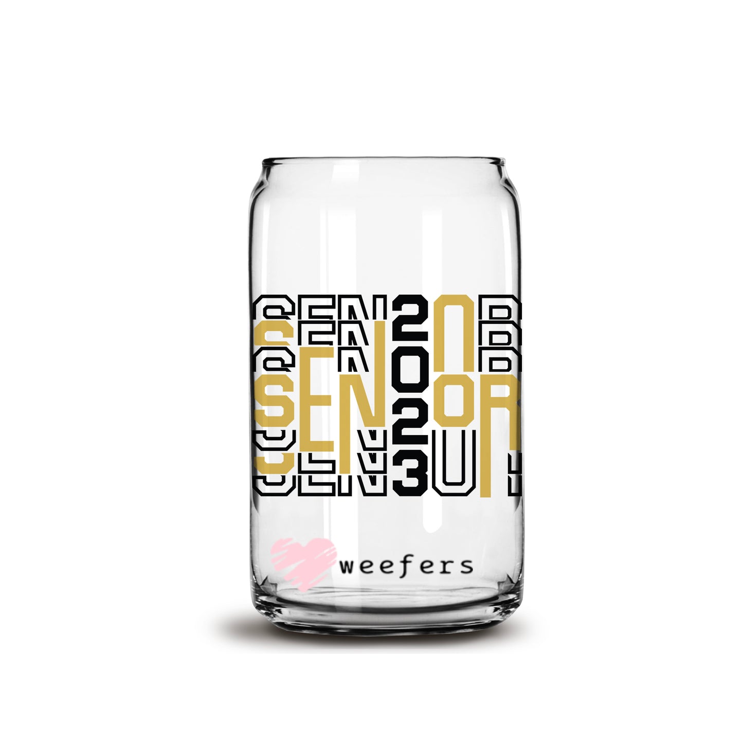 Senior 2023 Gold 16oz Libbey Glass Can UV DTF or Sublimation Wrap - Decal - Weefers