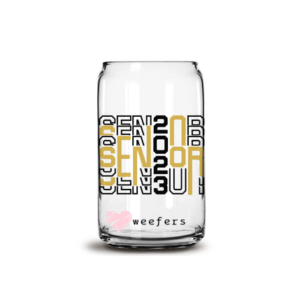 Senior 2023 Gold 16oz Libbey Glass Can UV DTF or Sublimation Wrap - Decal - Weefers