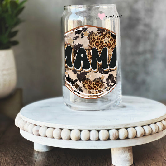 Mama Beige Leopard 16oz Libbey Glass Can UV DTF or Sublimation Cup Wrap - Decal Transfer - Weefers