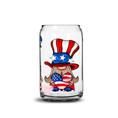 4th of July Gnomes 16oz Libbey Glass Can UV DTF or Sublimation Wrap - Decal - Weefers