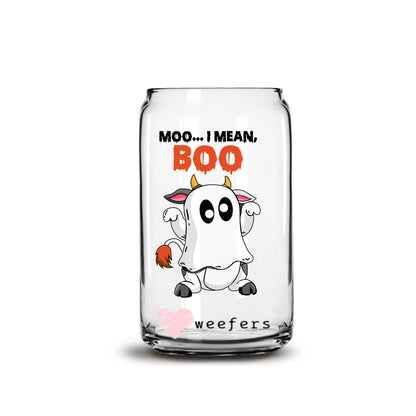 Moo I'm Mean Boo Halloween 16oz Libbey Glass Can UV DTF or Sublimation Wrap - Decal - Weefers